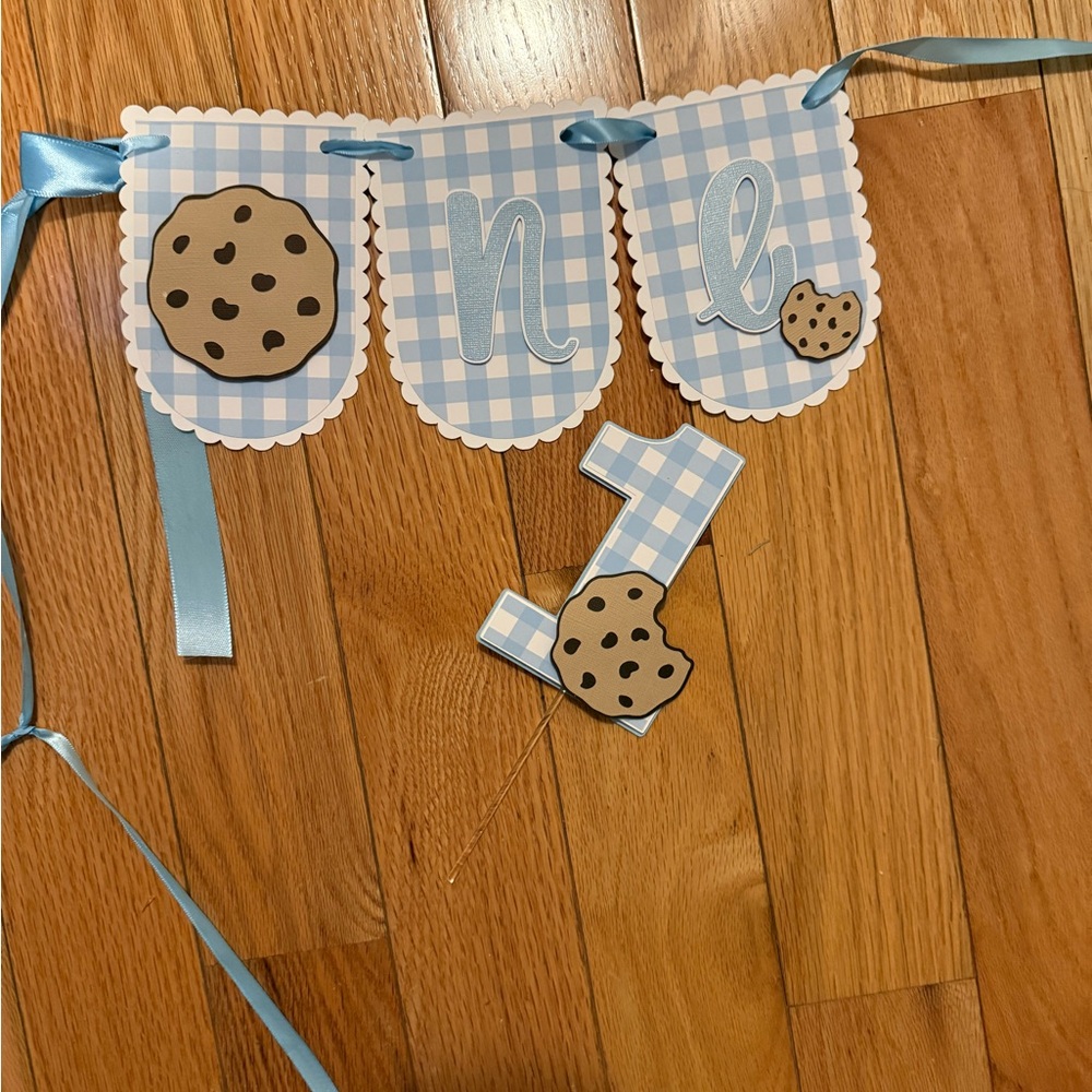 Blue Gingham Cookie Themed Party Banner - Home Party Supplies